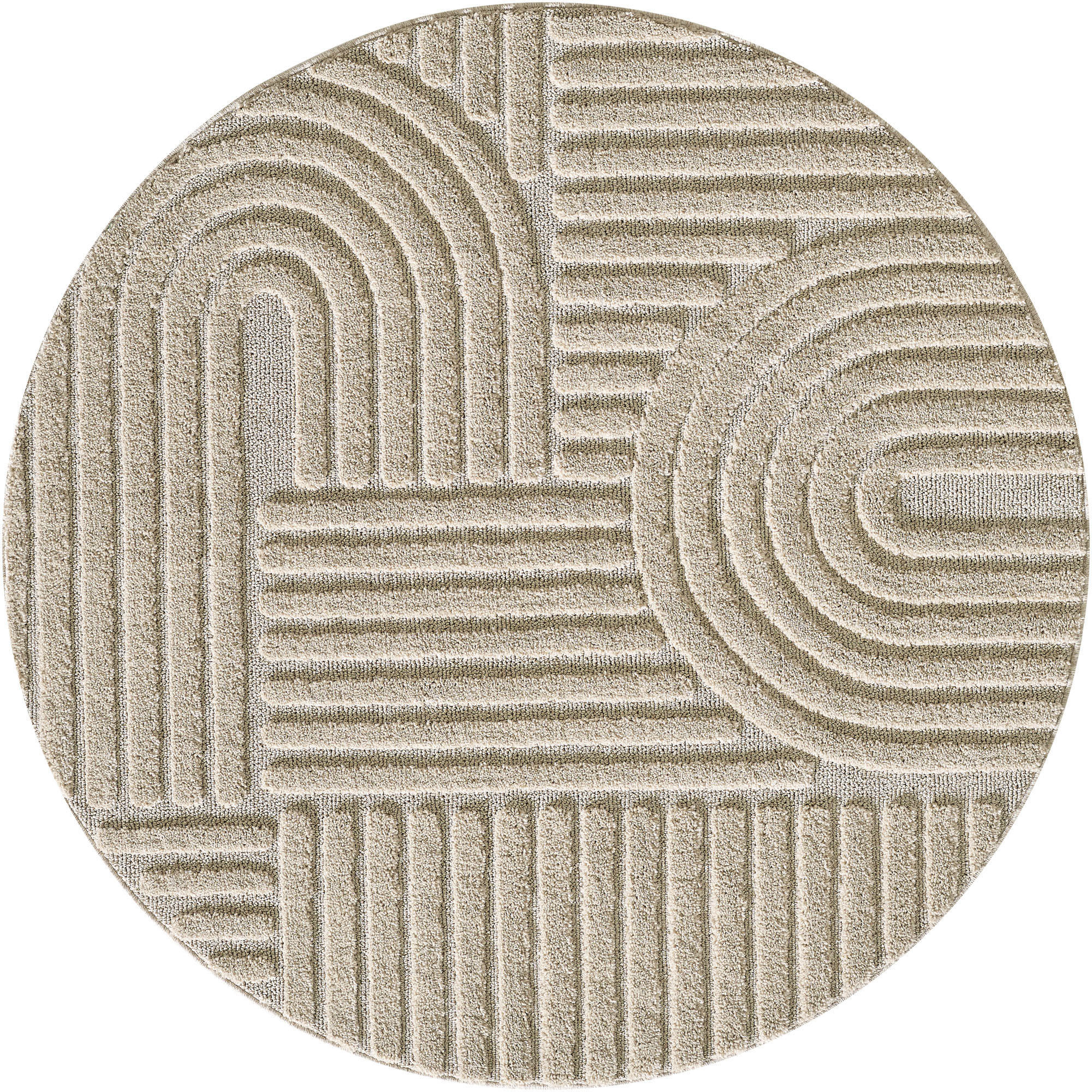 TEPPICH Hochflor Skandi-Boho Muster Polypropylen Wohnzimmer Beige Rund 120x120 - Beige, Textil (120/120cm) - KADIMA DESIGN