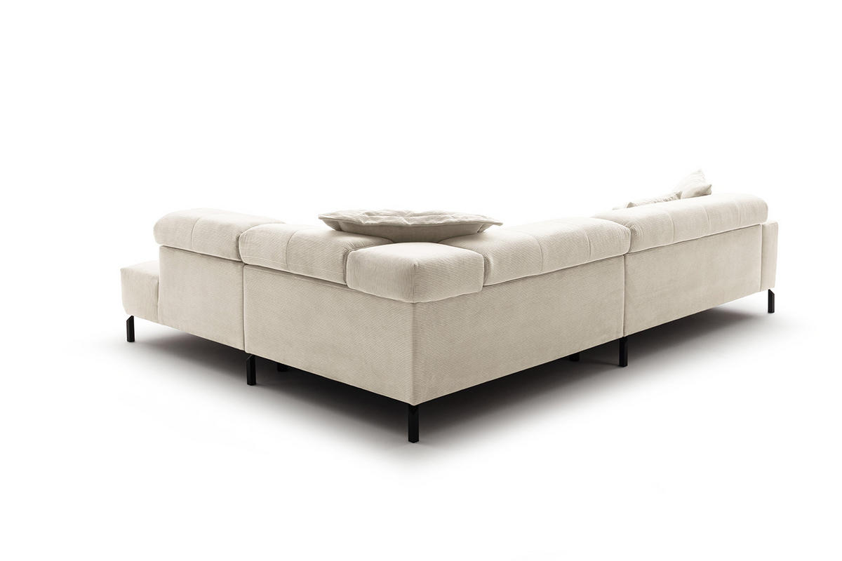 ECKSOFA MIT MOTORISCHEM SITZVORZUG OHIO Weiß Cord - Schwarz/Weiß, Textil/Metall (311/219cm) - KAWOLA