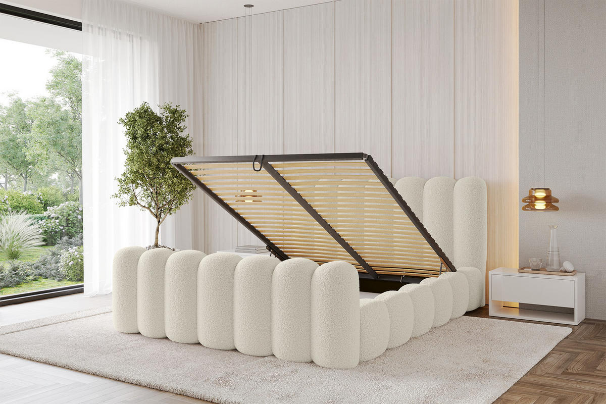 POLSTERBETT mit Bettkasten, Fußteil und Lattenrost, Boxbett ohne Matratze - SENA-Z 180x200 Beige - Taupe, Holzwerkstoff/Textil (180/200cm) - ALTDECOR