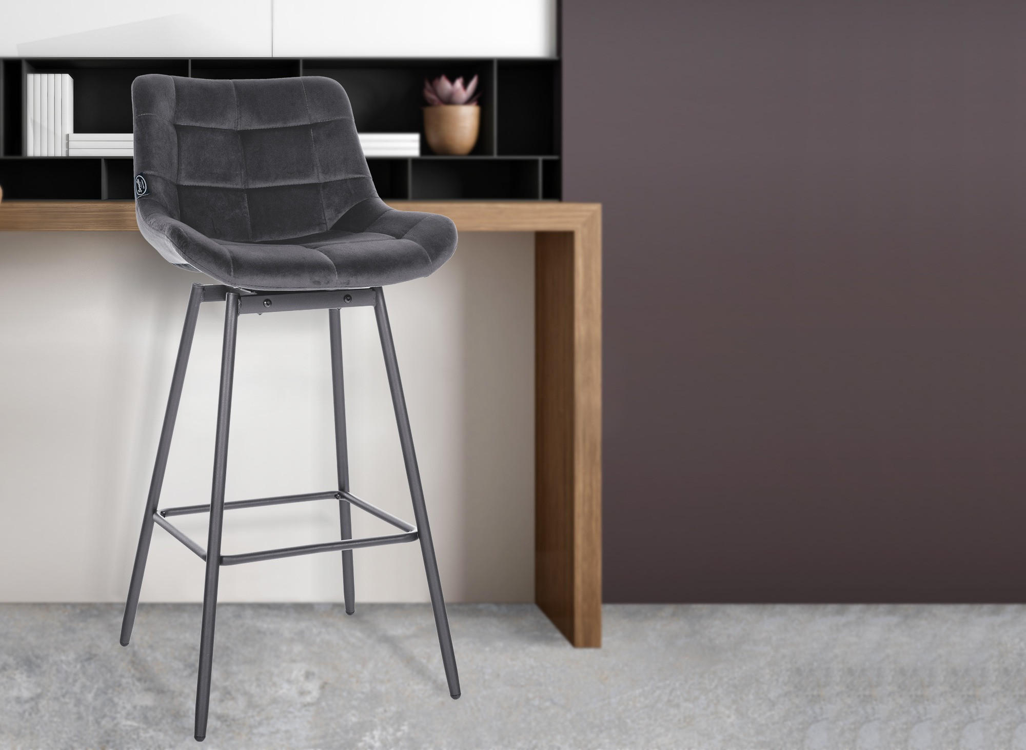BARHOCKER Samt dunkelgrau - Dunkelgrau/Schwarz, Textil/Metall (49/105/56cm) - CLP