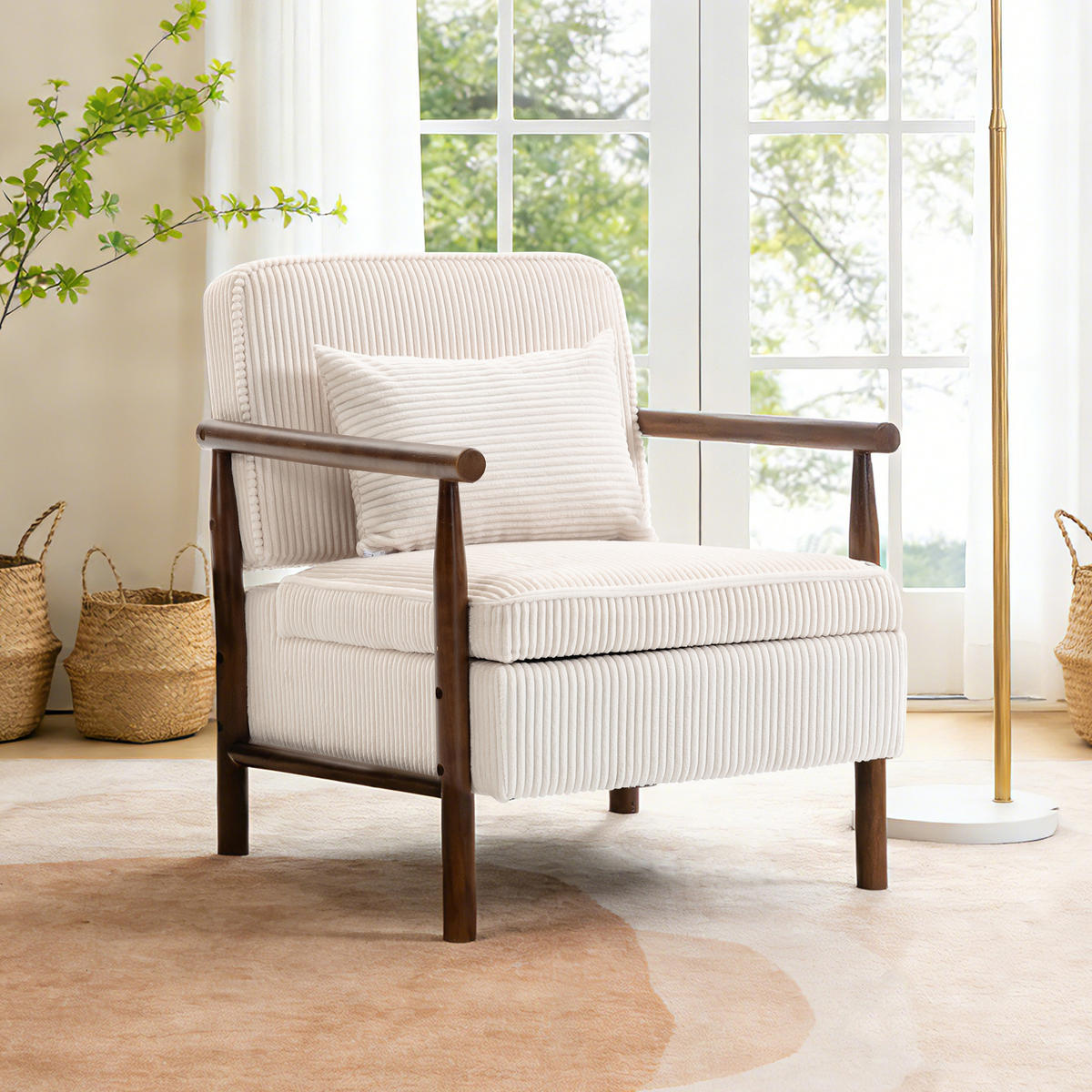 SESSEL Samt Weiß mit Stauraum und Kissen - Weiß, Holzwerkstoff/Textil (93/73/66cm) - WISHDOR
