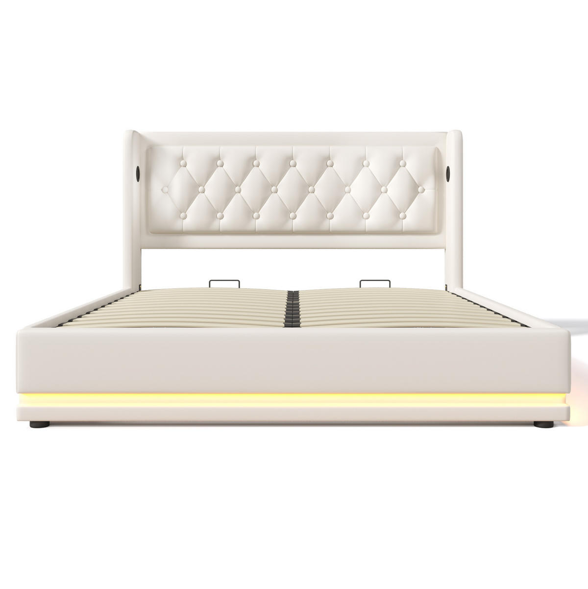 POLSTERBETT mit Bettkasten 180/200 cm in Weiß PU mit LED und USB-C - Weiß, Kunststoff (180/200cm) - BEAOK