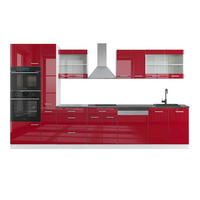 KÜCHENZEILE R-Line Bordeaux Hochglanz/Weiß 350 cm mit Hochschrank AP Anthrazit - Bordeaux/Weiß, Holzwerkstoff (350/81.6/60cm) - Vicco