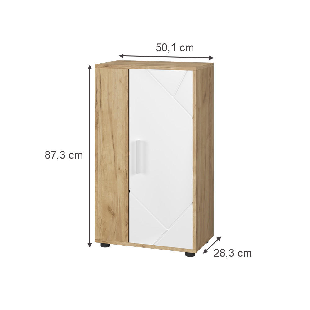 KOMMODE Berno Goldkraft Eiche/Weiß 50.1 x 87.3 cm mit 2 Fächern - Honigeiche/Weiß, Holzwerkstoff (50.1/87.3/28.3cm) - Vicco