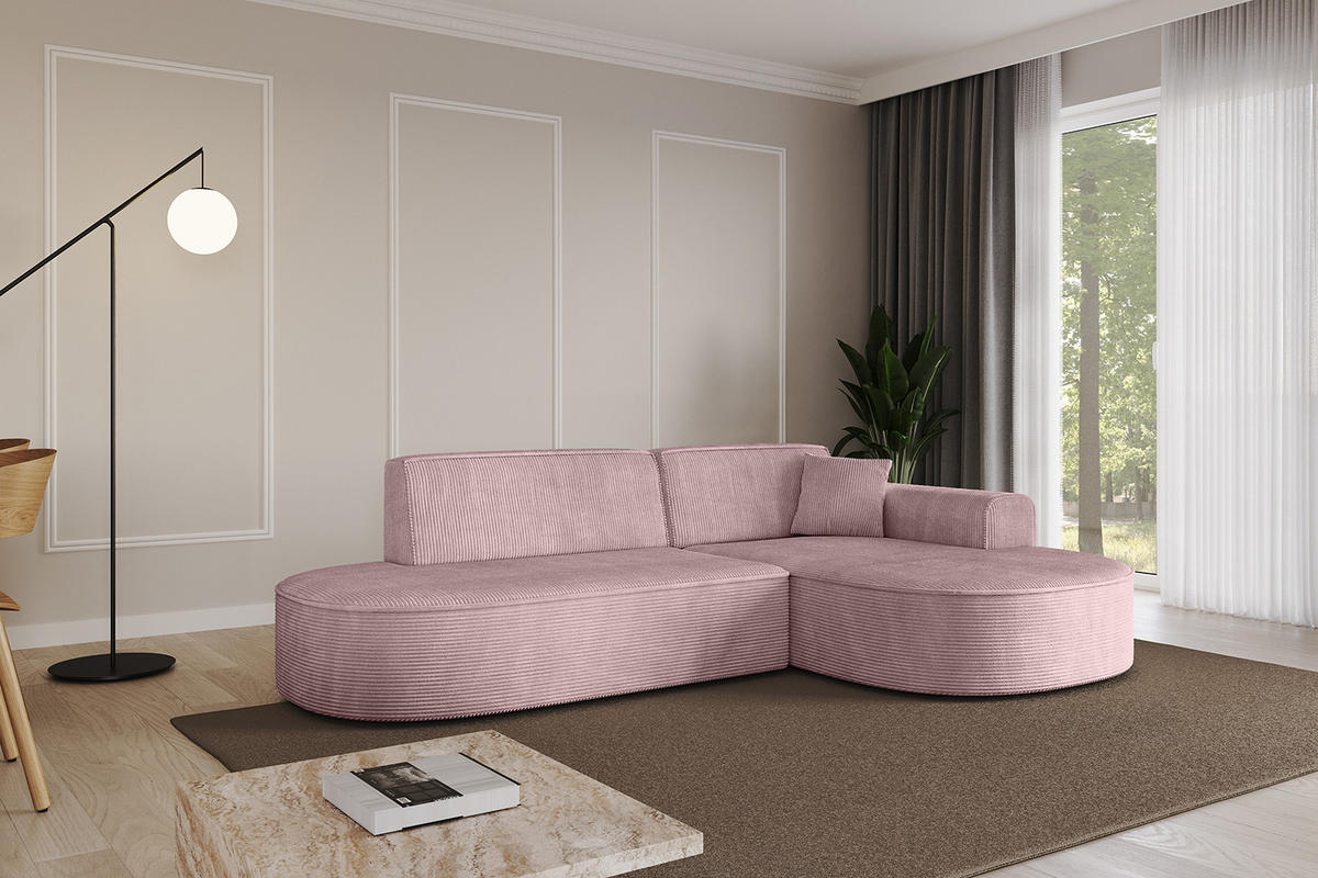 ECKSOFA Ottomane Rechts MARI-L1 - 232x163x73,5 cm Rosa Cord - Schwarz/Rosa, Holzwerkstoff/Kunststoff (234/163cm) - ALTDECOR