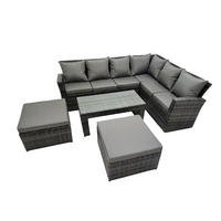 LOUNGEGARNITUR mit Couchtisch Sofa Polyrattan Dunkelgrau 8-Sitzer - Dunkelgrau/Grau, Glas/Kunststoff - Fimous