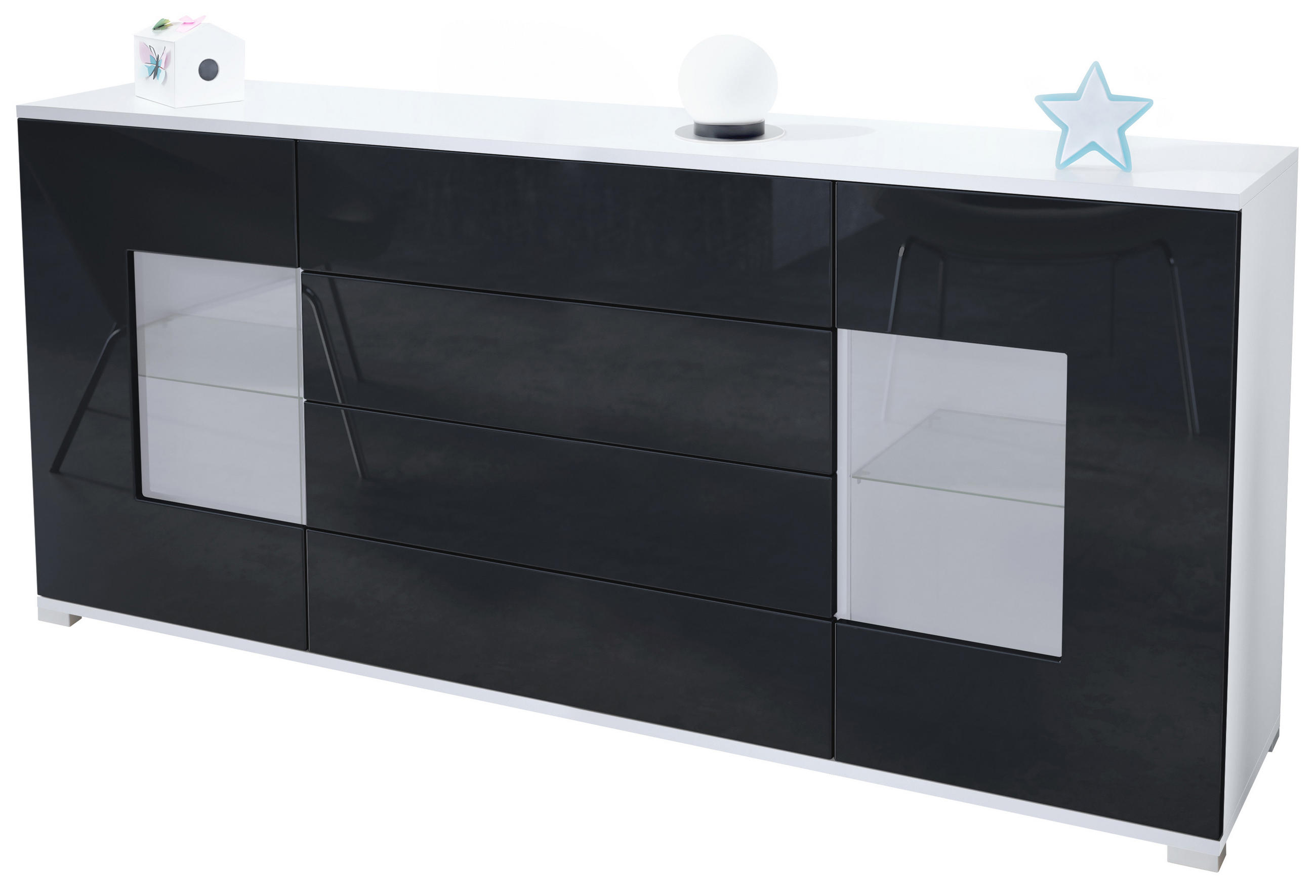 Vladon Sideboard Schwarz Hochglanz 166.5x75.5x35 cm