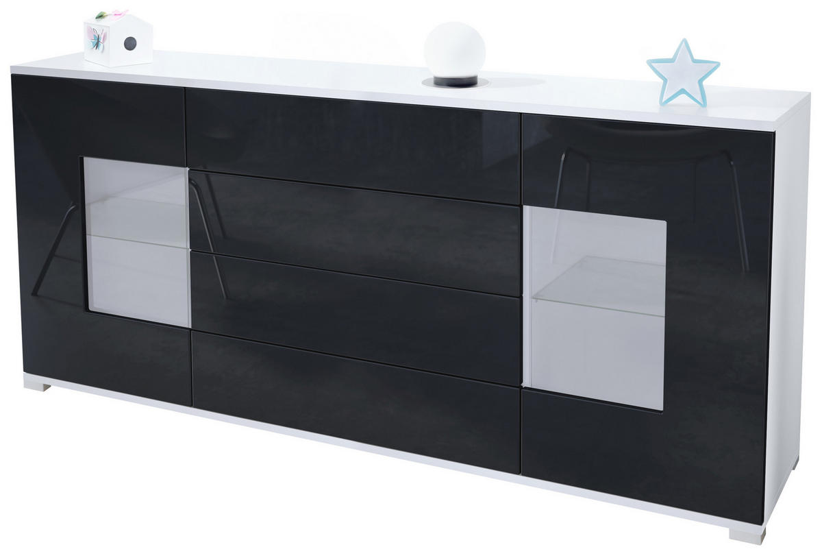SIDEBOARD Grömitz Schwarz Hochglanz - Schwarz Hochglanz, Holzwerkstoff (166.5/75.5/35cm) - Vladon