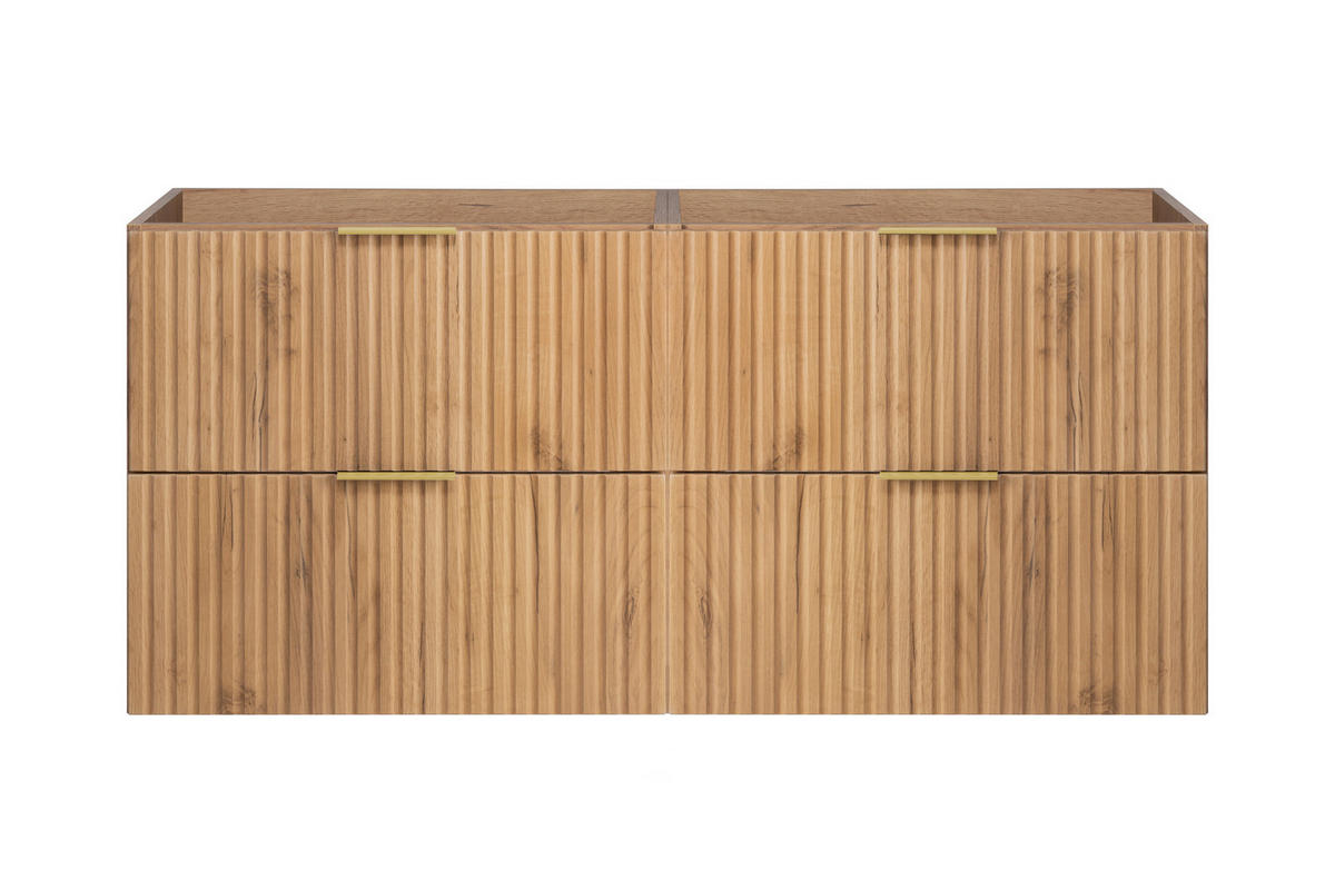 WASCHBECKUNTERSCHRANK, Eiche Craft, 120 (2 x 60) x 57 x 46 cm, Griff Gold, ohne Arbeitsplatte - Eichefarben/Goldfarben, Holzwerkstoff (120/57/46cm) - 3XE LIVING
