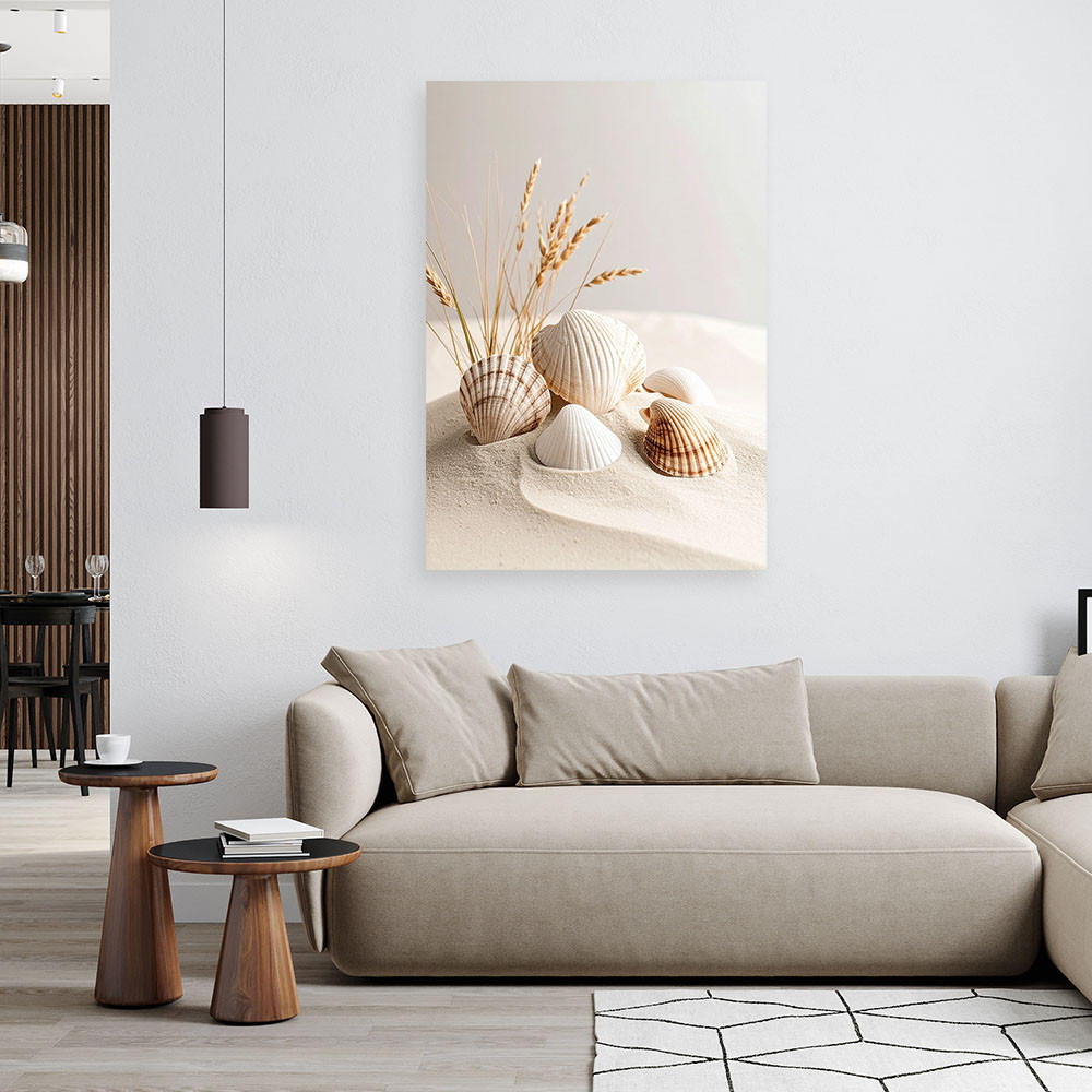 LEINWANDBILD Muscheln Pflanzen Natur Boho 40x60cm - Beige, Textil (40/60cm) - Feeby