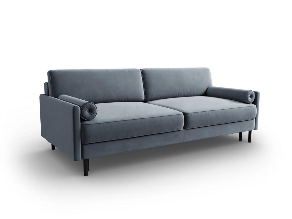 AUSKLAPPBARES-SOFA mit Bettkasten Scott aus Samt hellblau 3 Sitzplätze - Hellblau, Textil (97/87/212cm) - Micadoni