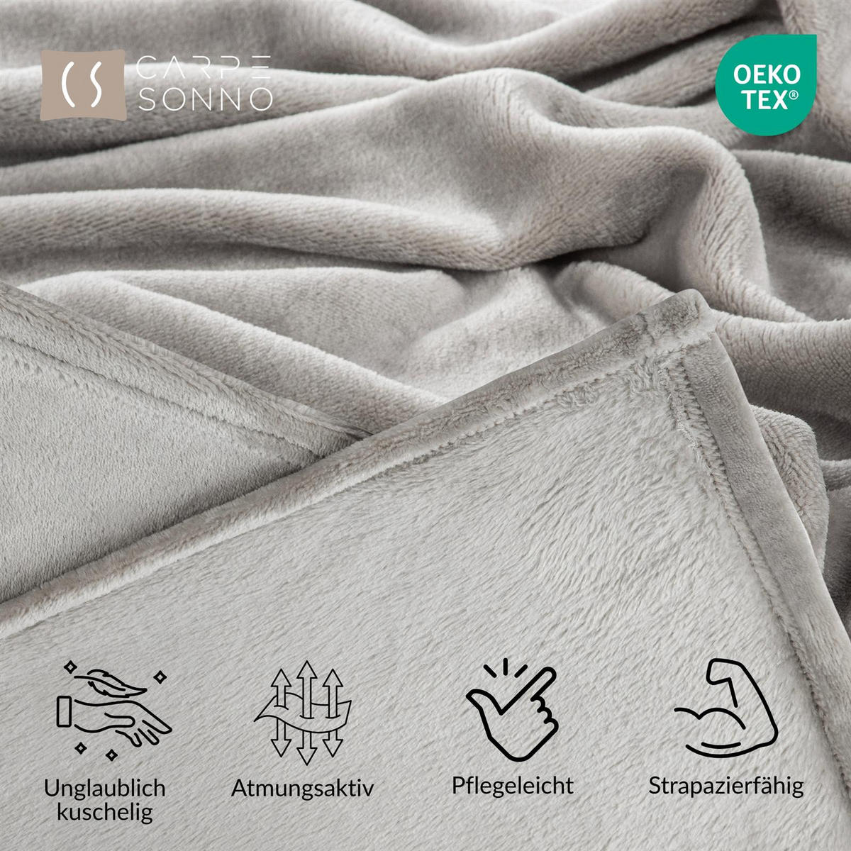 KUSCHELDECKE Flauschig 150x250, Wohndecke Cashmere-Touch, Sofadecke Grau - Grau, Textil (150/200cm) - Carpe Sonno