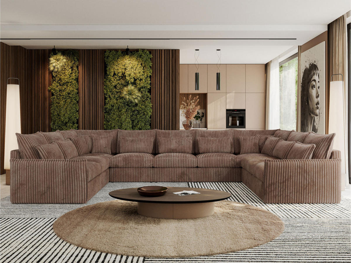WOHNLANDSCHAFT VERSO U 9M Braun Cord - Schwarz/Braun, Kunststoff/Textil (442/93/270cm) - MKS