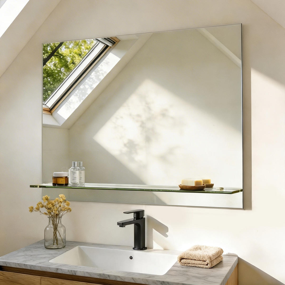 BADEZIMMERSPIEGEL 60/80 cm rechteckig mit Glasablage rahmenlos - Transparent, Glas (80/60/1cm) - S'AFIELINA