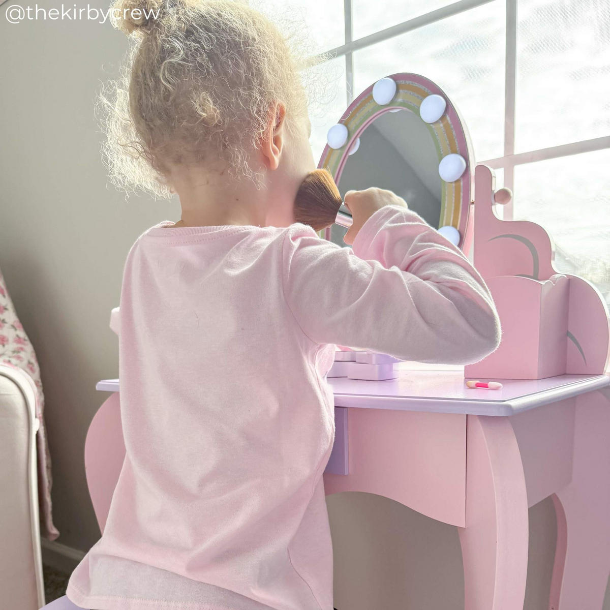 SCHMINKTISCH Kinder mit LED-Spiegel und Hocker, 99cm, Rosa - Pink, Holzwerkstoff (29/99/60cm) - Teamson Kids