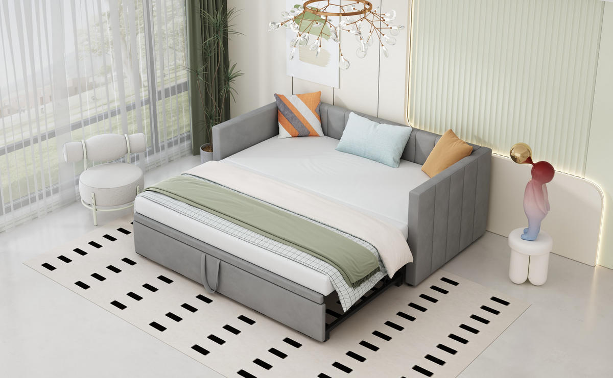 POLSTERBETT 90/180x200 cm ausziehbar grau - Grau, Textil (180/200cm) - LEBENLANG