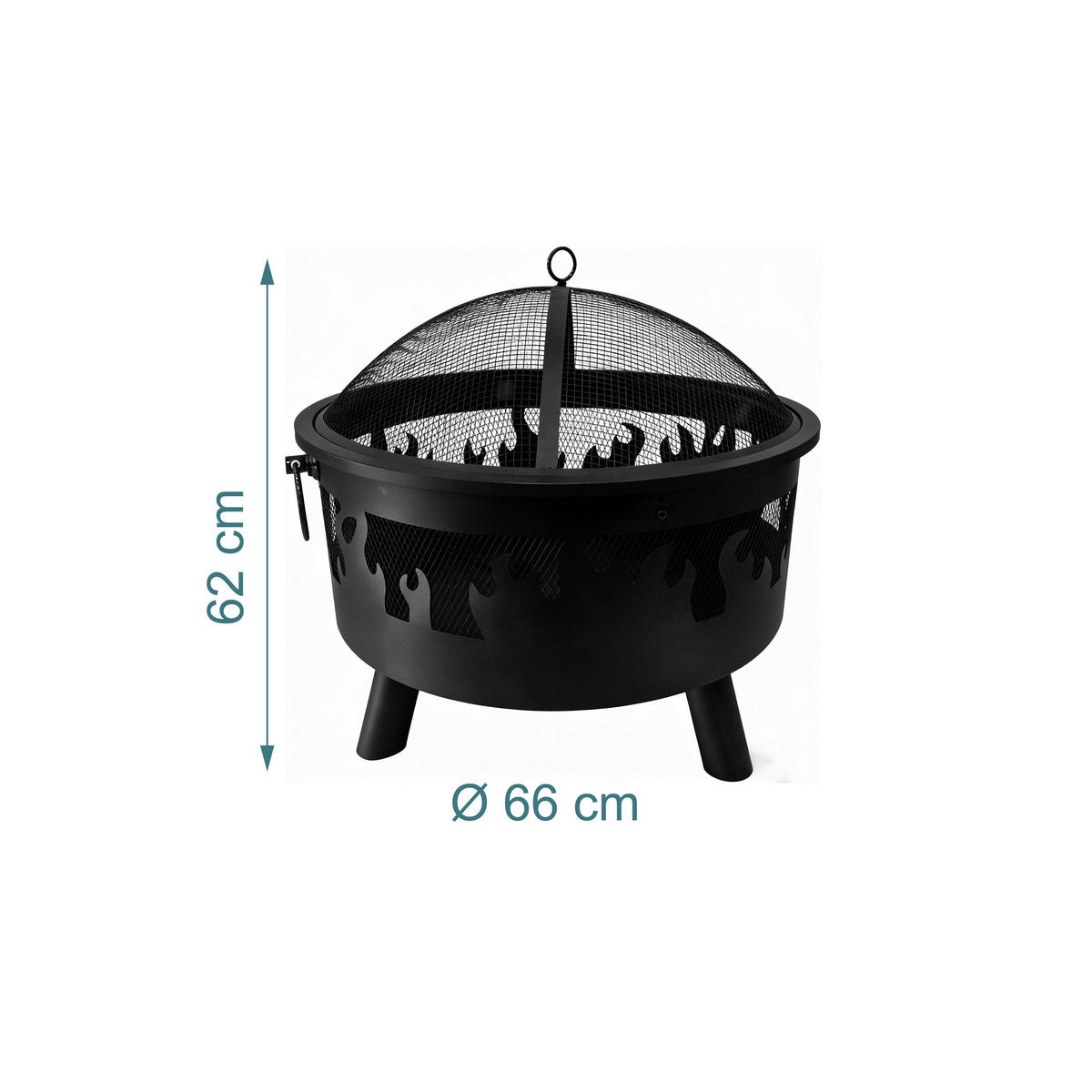 FEUERSCHALE Schwarz Stahl mit Funkenschutz 62x66 cm - Schwarz, Metall (66/62/66cm) - Relaxdays