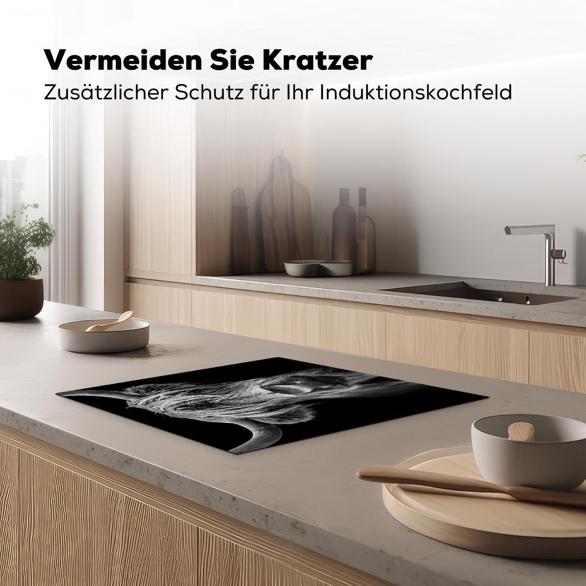 HERDABDECKPLATTE Schottischer Highlander - Hörner - Schwarz - Weiß - Kuh - Wild - Tiere Ceranfeldabdeckung 59x52 cm - Schwarz, Kunststoff (59/52/0.2cm) - MuchoWow