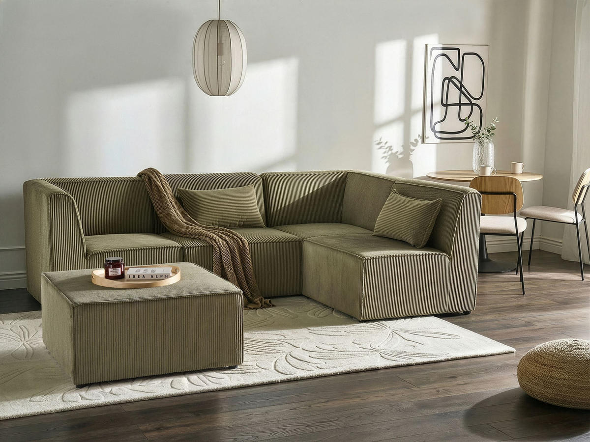 COLȚAR modul cu 4 locuri pe partea stângă verde reps reiat cu otomană Lemvig - verde, material textil (250/166cm) - Beliani