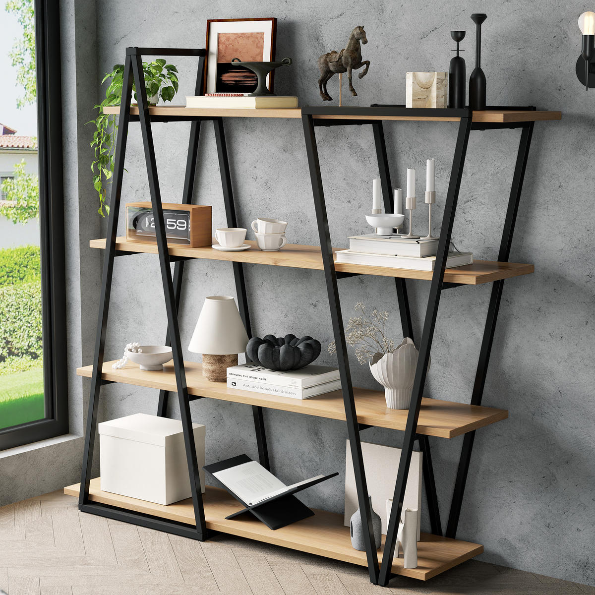 REGAL 158cm Metall MDF Dreiecksdesign offen modern - Braun, Holzwerkstoff (158/166/35cm) - FLIEKS