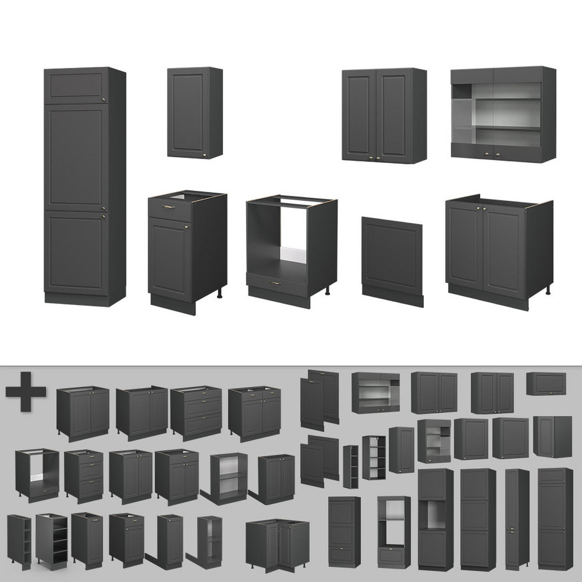 KUCHYŇSKÝ KOUT Fame-Line Anthrazit-Gold Landhaus - antracitová, kompozitní dřevo (300/81.6/60cm) - Vicco