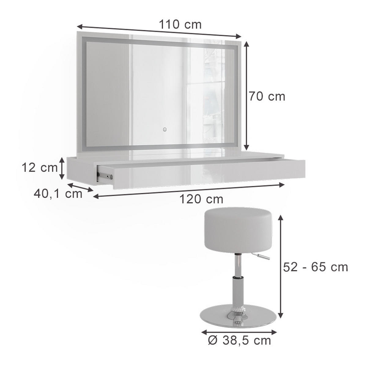 TOALETNÍ STOLEK Sherry Bílá - bílá, kompozitní dřevo (120/12/40.1cm) - Vicco
