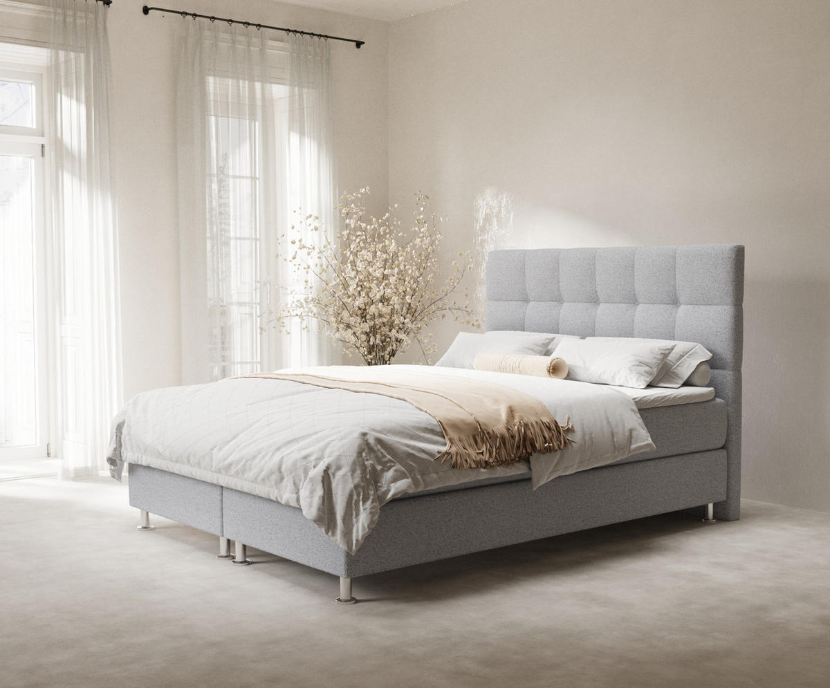 BOXSPRINGBETT Chanton Hellgrau 160/200 cm mit Latex-Topper - Silberfarben/Hellgrau, Holz/Holzwerkstoff (160/200cm) - Maison de Reve