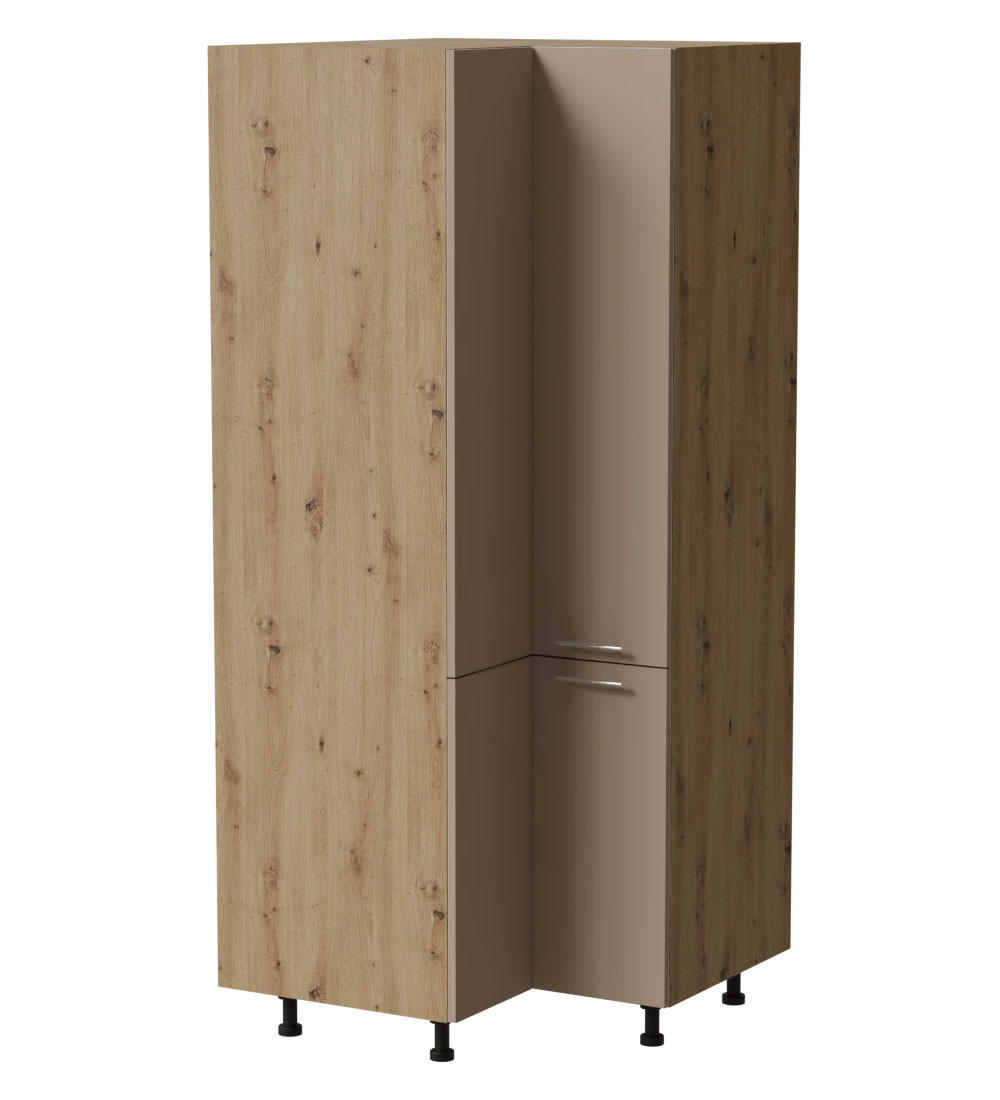 ECKVORRATSSCHRANK Brerra D24N/207 Eiche Artisan / RAL 1019 graubeige Matt 90 / 90 / 207cm - Beige/Eiche Artisan, Holz/Holzwerkstoff (90/207/90cm) - Feldmann-Wohnen