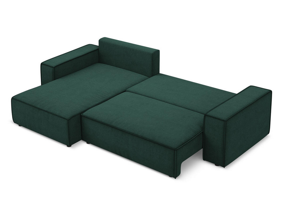 ECKSOFA mit Schlaffunktion Strukturstoff Stoff Grün - Dunkelgrün/Schwarz, Kunststoff/Textil (185/290cm) - Makamii