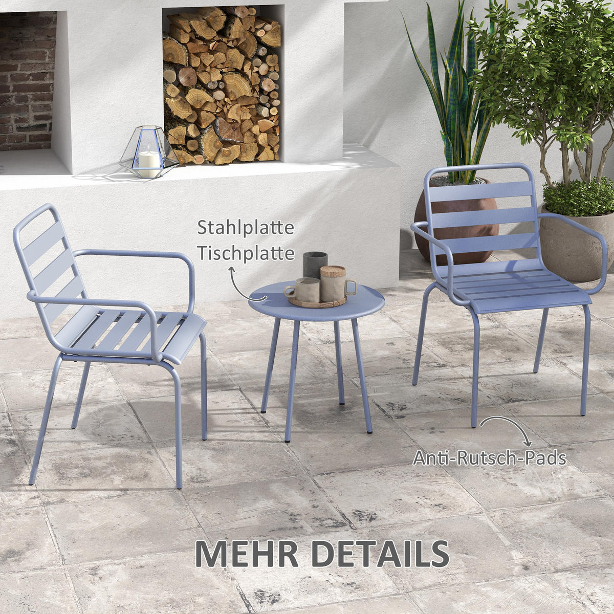 GARTENMÖBEL Set, Stahl, Hellgrau - Hellgrau, Metall - Outsunny