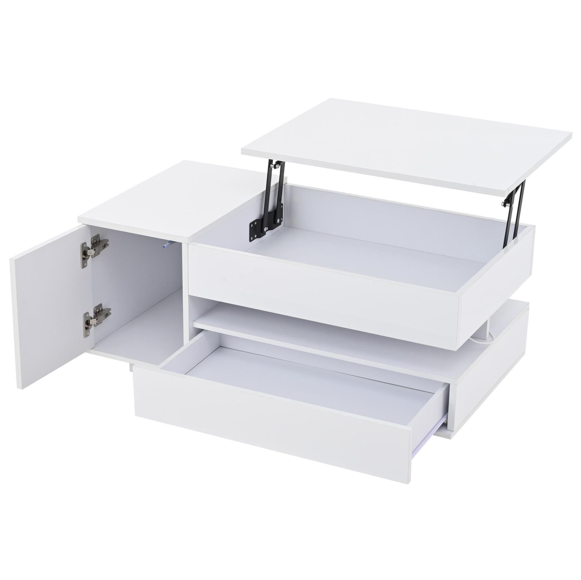 COUCHTISCH 95/50/34,5 cm in Weiß mit Hebefunktion und LED-Beleuchtung - Weiß, Holzwerkstoff (90/50/34.5cm) - Flora Grace