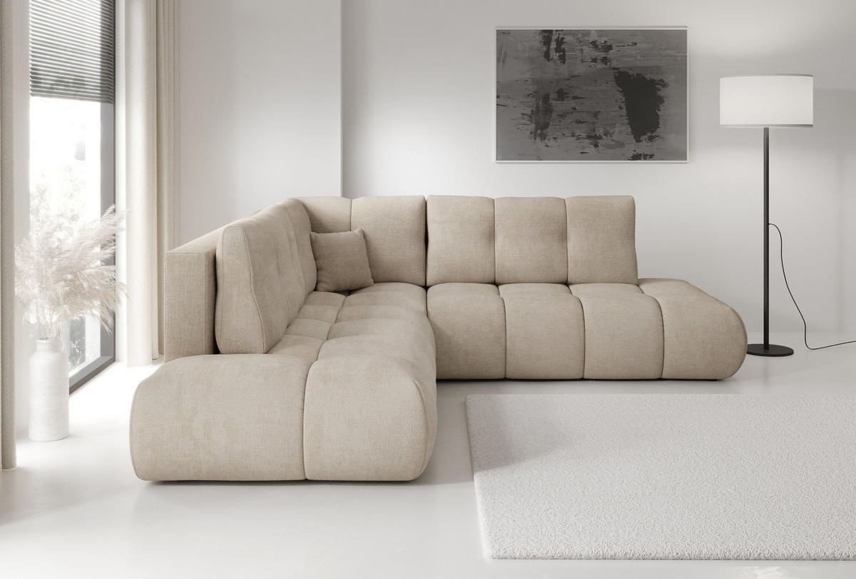 ECKSOFA DUCA II L-S Beige Chenille mit Schlaffunktion - Beige, Holz (266.5/266.5cm) - MASSENO