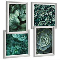 BILDER SET 4er Set - 50x50 cm & 40x60 cm Silberner Rahmen - Grüne, saftige Blätter - Silberfarben, Kunststoff (50/50cm) - TULUP