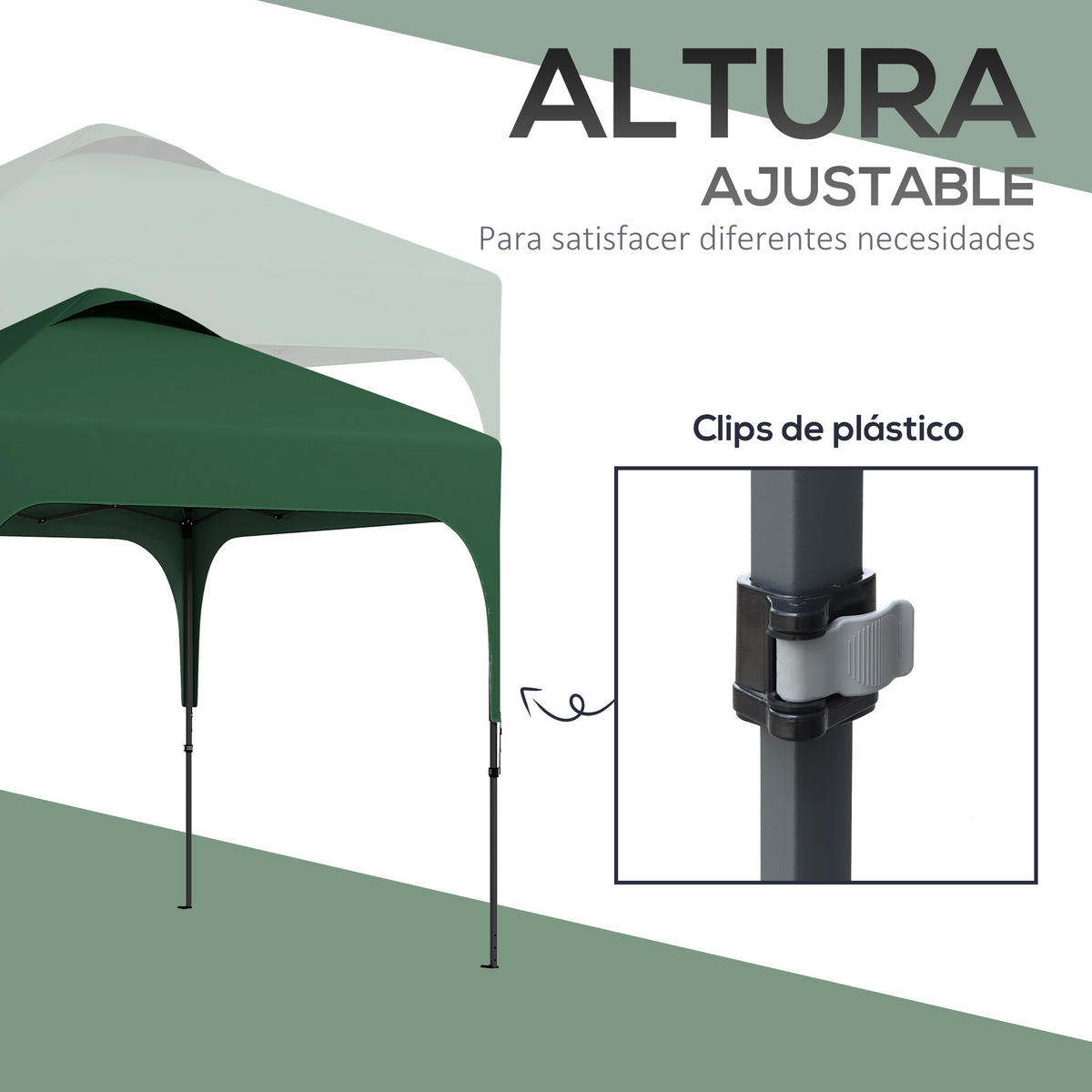 PAVILLON, UV-Schutz 50+, höhenverstellbar, i2,5 x 2,5 x 2,68 m,Grün - Dunkelgrün, Metall (253/268/253cm) - Vallsero