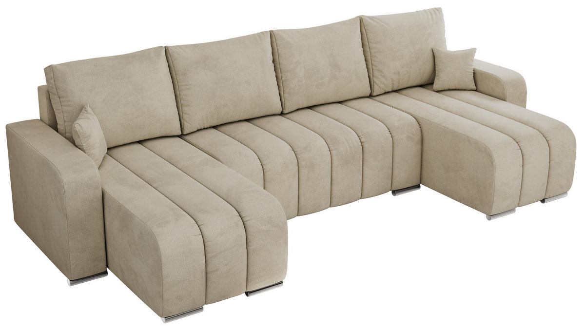 WOHNLANDSCHAFT KIRASSO U Beige Velvet - Beige/Grau, Textil/Metall (320/86/147cm) - MKS