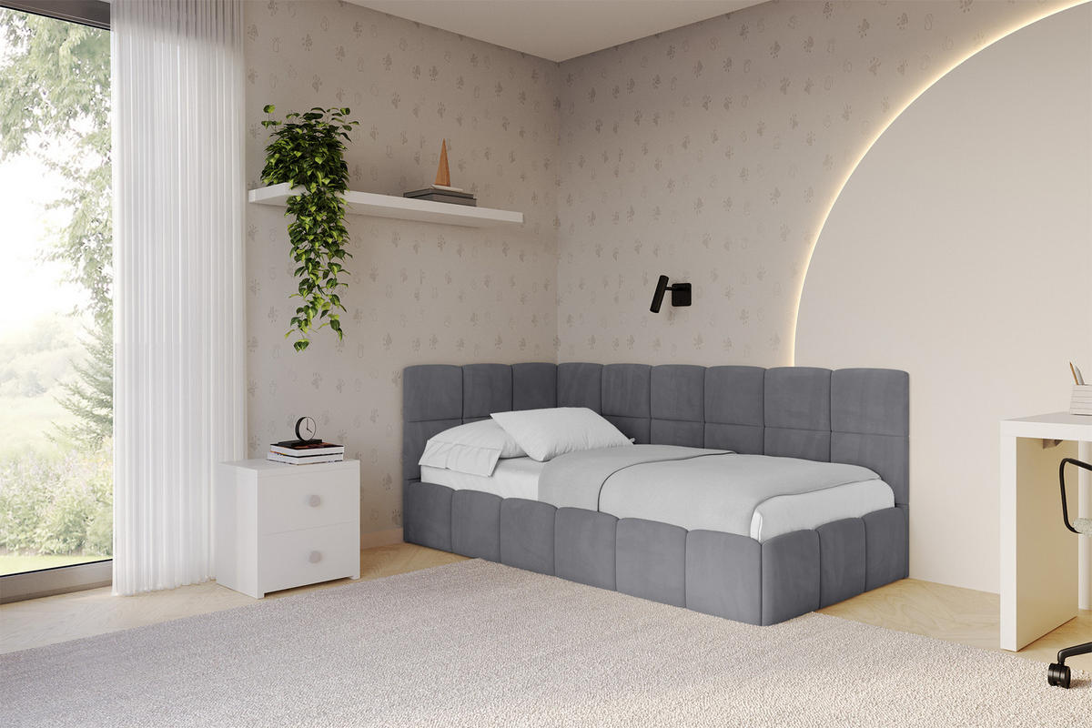 EINZELBETT Jugendbett mit Bettkasten Rechts, ohne Matratze - LIVY 80x200 Dunkelgrau - Dunkelgrau, Holzwerkstoff/Textil (80/200cm) - ALTDECOR
