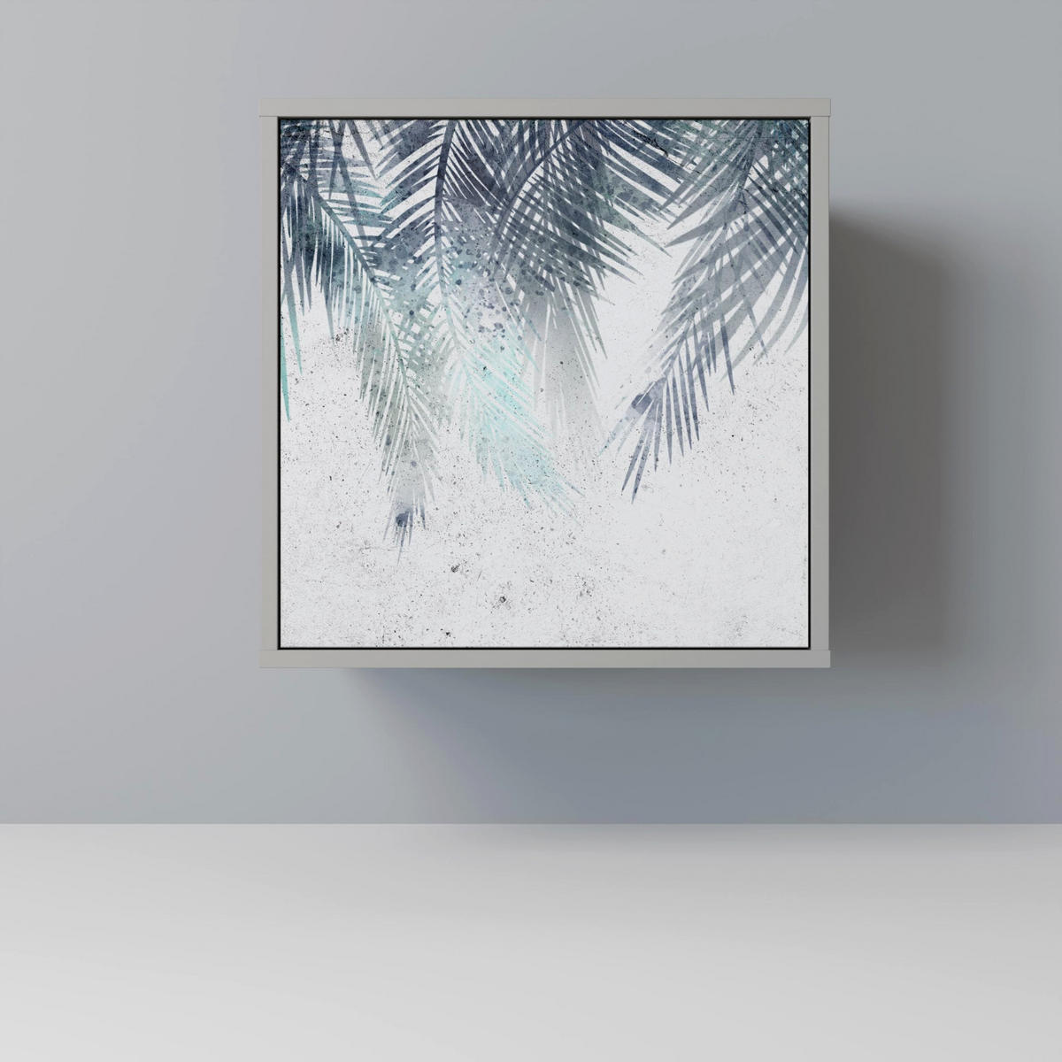 SIDEBOARD PALM VEIL, Grau, 57,5x42x77,5 cm, Schräge Buchenholzfüße - Buchefarben/Multicolor, Holzwerkstoff/Buchenholz (57.5/77.5/42cm) - SpaceRebels