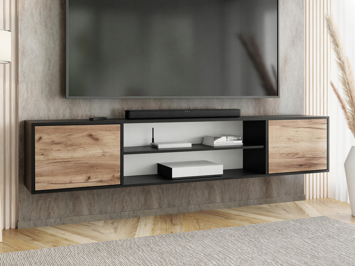 TV-LOWBOARD EDI 4 Schwarz / Craft Gold Eiche – 2-türig - Honigeiche/Schwarz, Holzwerkstoff (206.4/42/38.9cm)