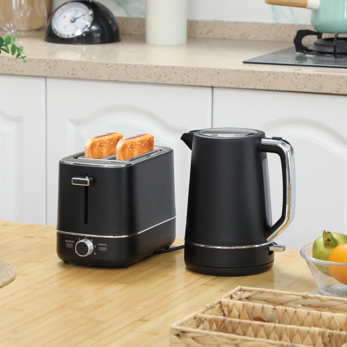TOASTER mit Wasserkocher DE-07903 Schwarz/Stahl - Schwarz, Metall (16/24.3/21.2cm) - ComfortXL