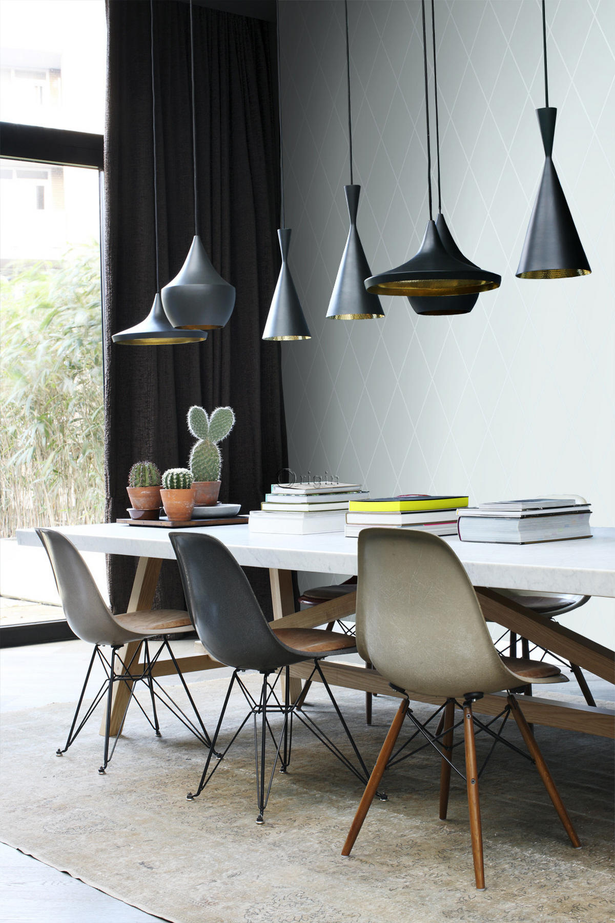 TAPETE Karomuster 53 cm x 10.05 m - Türkis, Papier (53/1000cm) - Origin Wallcoverings