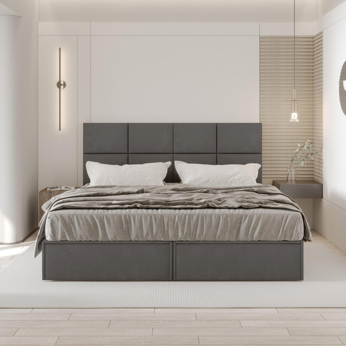 BOXBETT 140x200 cm, GARDA, Bettkasten und Taschenmatratze, Elegant Topper und Schubladen, Dunkelgrau - Dunkelgrau, Holzwerkstoff/Kunststoff (140/200cm) - Trada