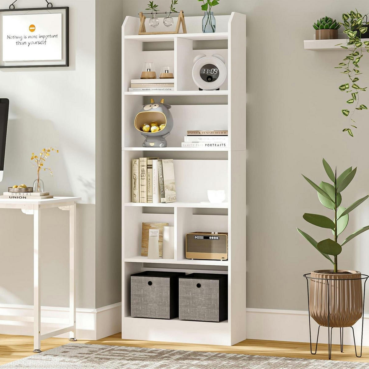 BÜCHERREGAL 6 Fächer Weiß 24 x 60 x 170 cm - Weiß, Holzwerkstoff (60/170/24cm)