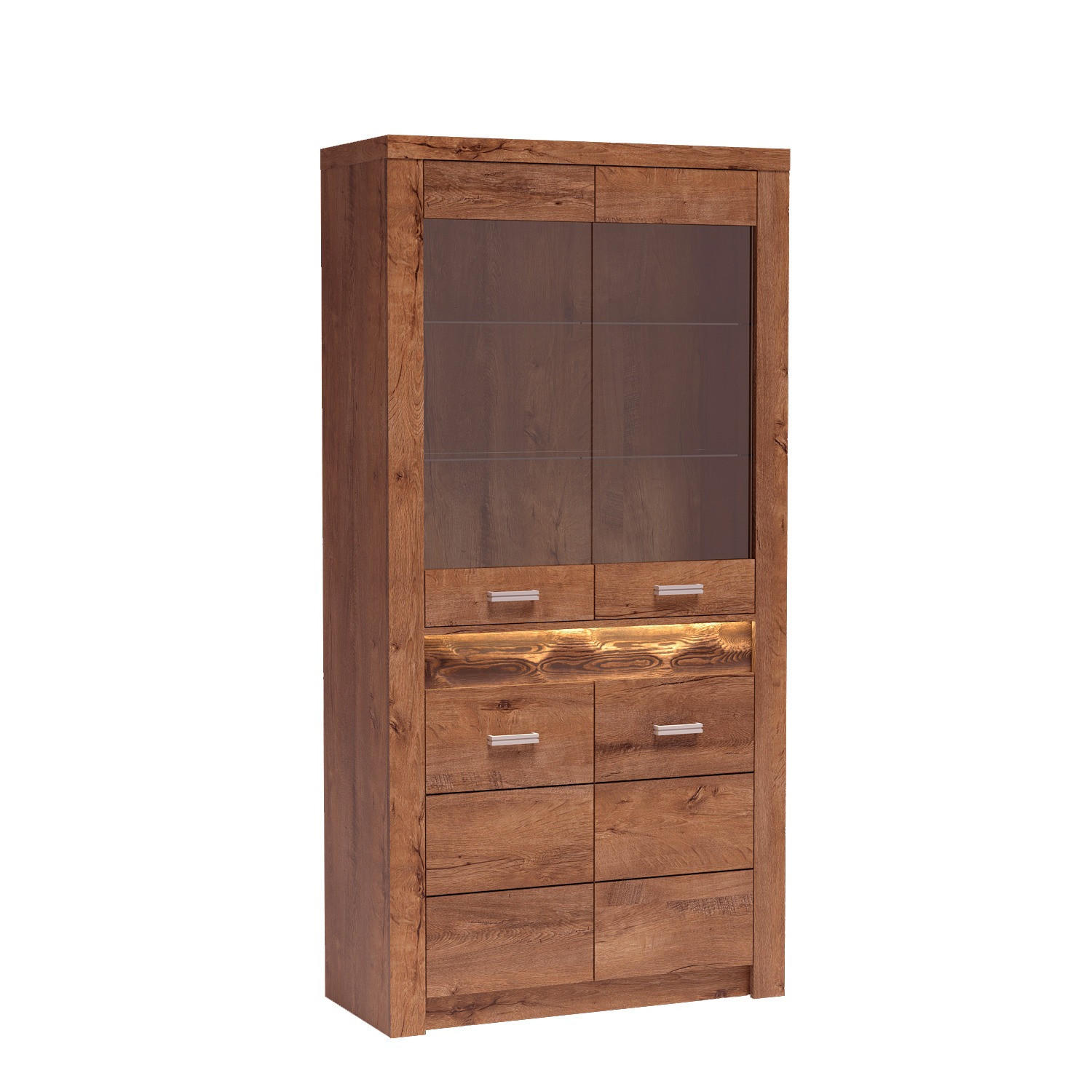VITRINE Indianapolis I-3 96 x 192 x 42 cm Esche hell - Braun, Holzwerkstoff/Metall (96/192/42cm)