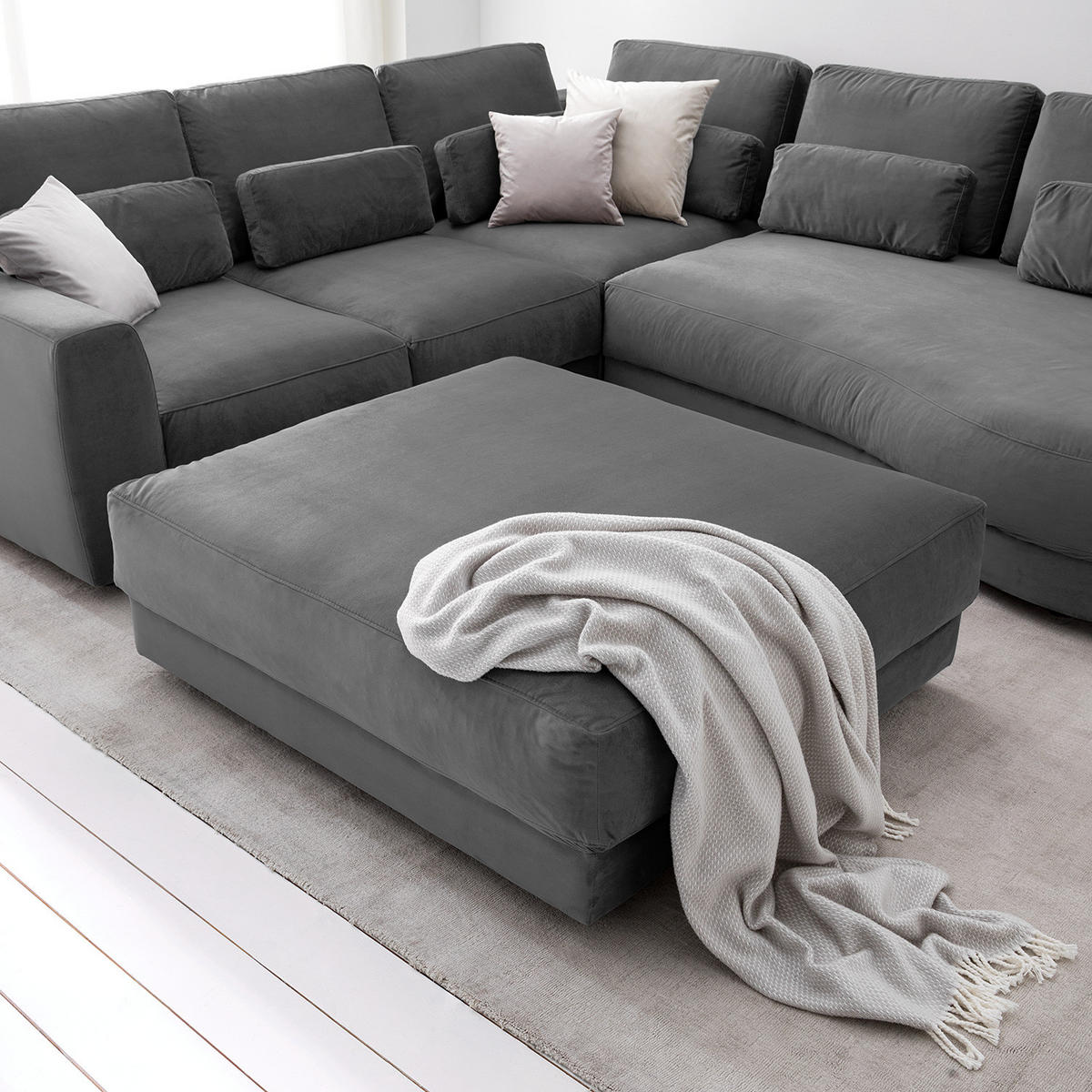 POLSTERHOCKER - Schwarz/Grau, Kunststoff/Textil (105/38/117cm) - home24