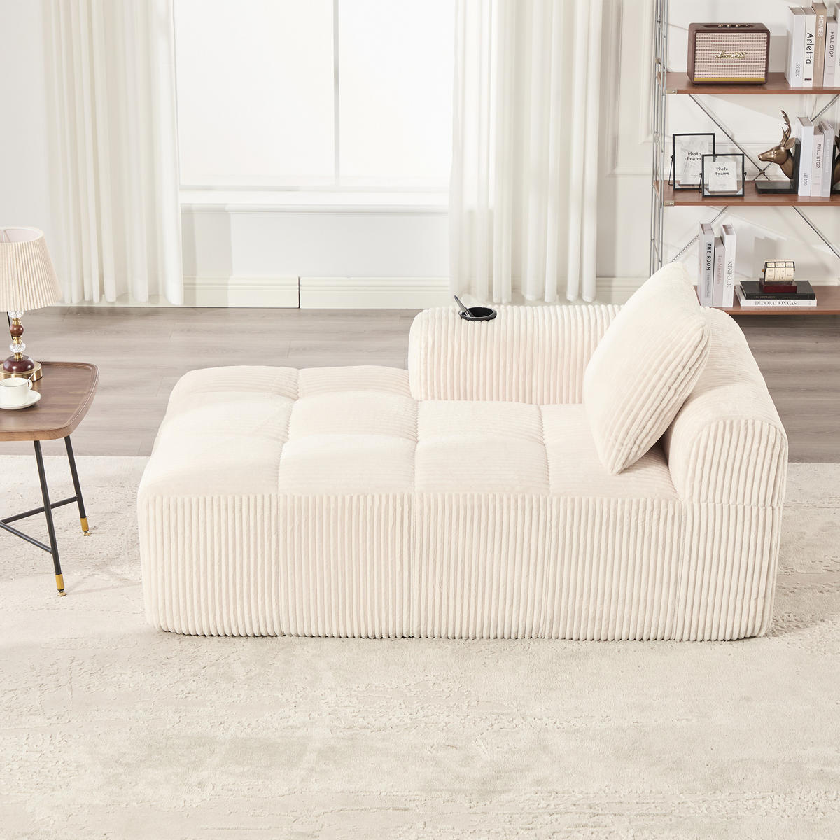 ECKSCHLAFSOFA aus Cord 158x93x61 cm mit Seitenfächern & Becherhaltern, beige - Beige, Textil (93/158cm) - Luhomfu