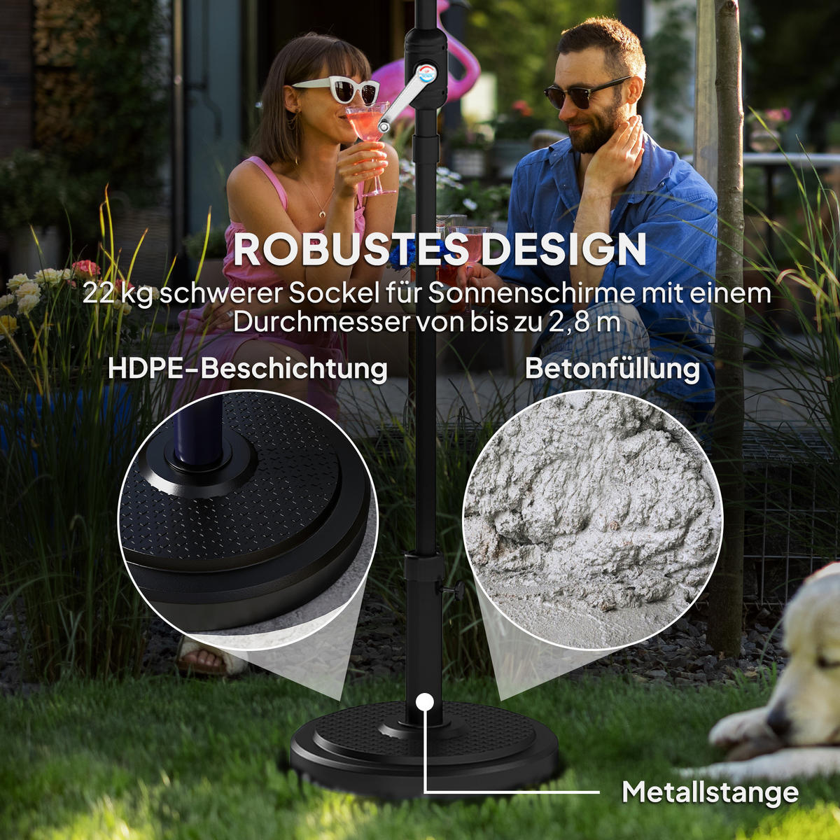 SONNENSCHIRMSTÄNDER HDPE Metall Schwarz - Schwarz, Kunststoff (48/48cm) - Outsunny