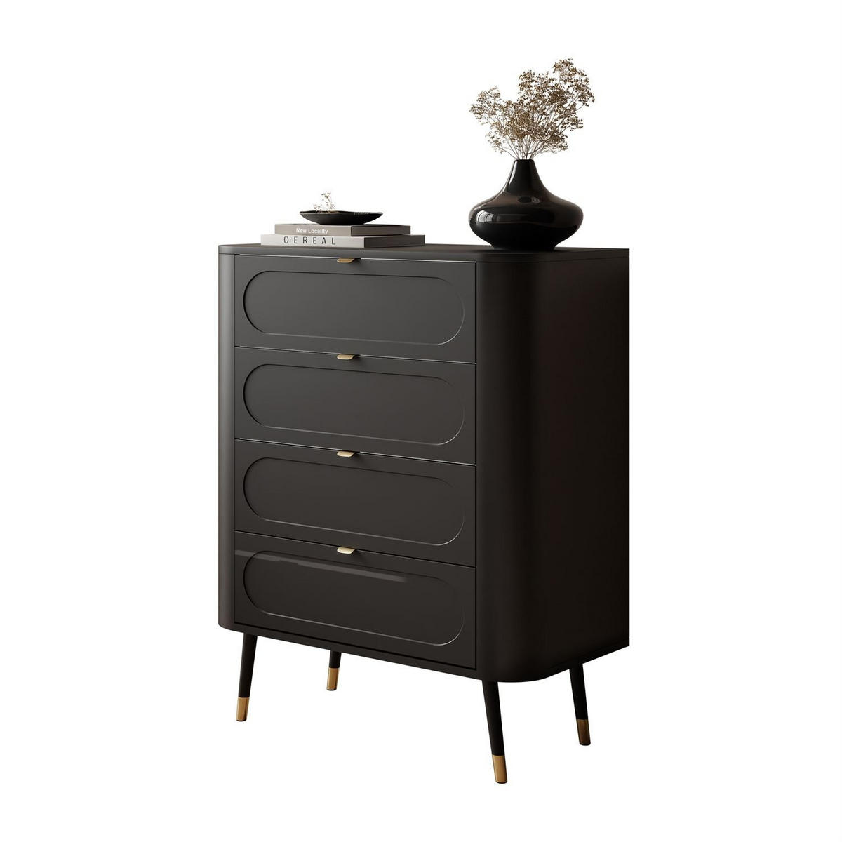 SCHLAFZIMMERKOMMODE SHADOW 4S mit Schubladen - Schwarz, Holzwerkstoff (78/98/40cm) - Lookway