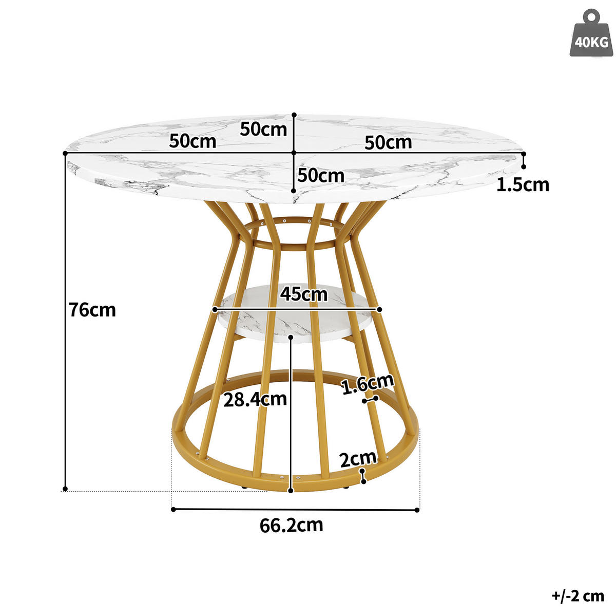 STOL za blagovaonicu 100 cm, MDF/metal, zlatni mramorni dekor - zlatne boje, drvni materijal (100/100/76cm) - BEAOK