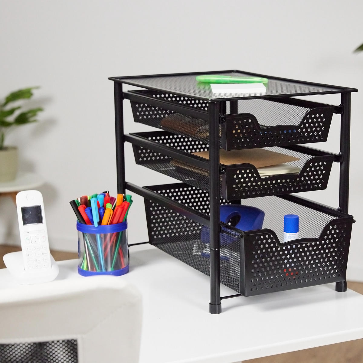 SCHUBLADENREGAL - Schwarz, Kunststoff/Metall (28/35/42.5cm) - Relaxdays