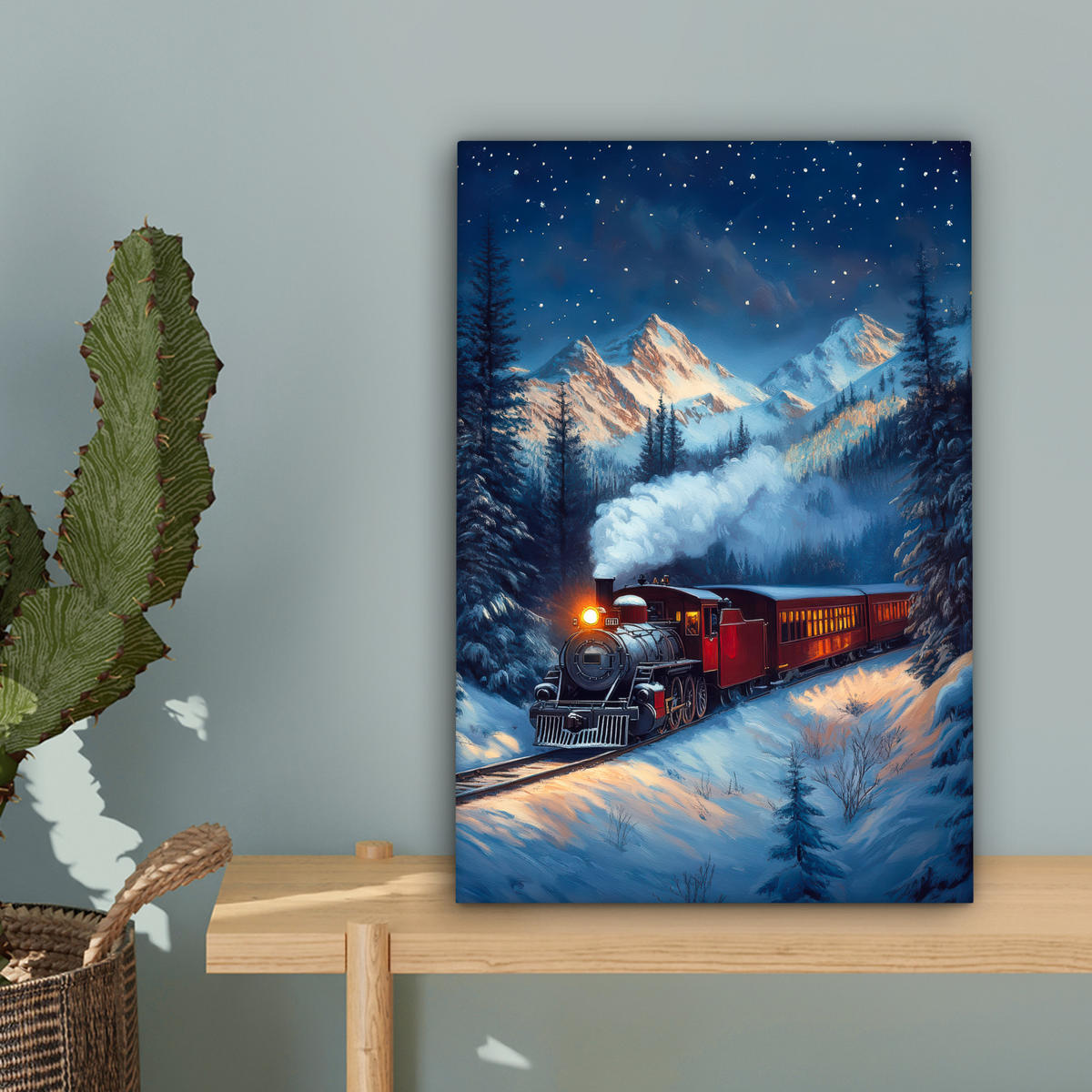 LEINWANDBILD Zug - Weihnachten - Schnee - Weihnachtszug 20x30 cm - Anthrazit, Textil (20/30cm) - MuchoWow